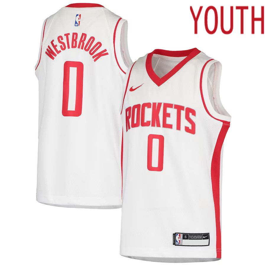 Youth Houston Rockets 0 Russell Westbrook Nike White Swingman NBA Jersey